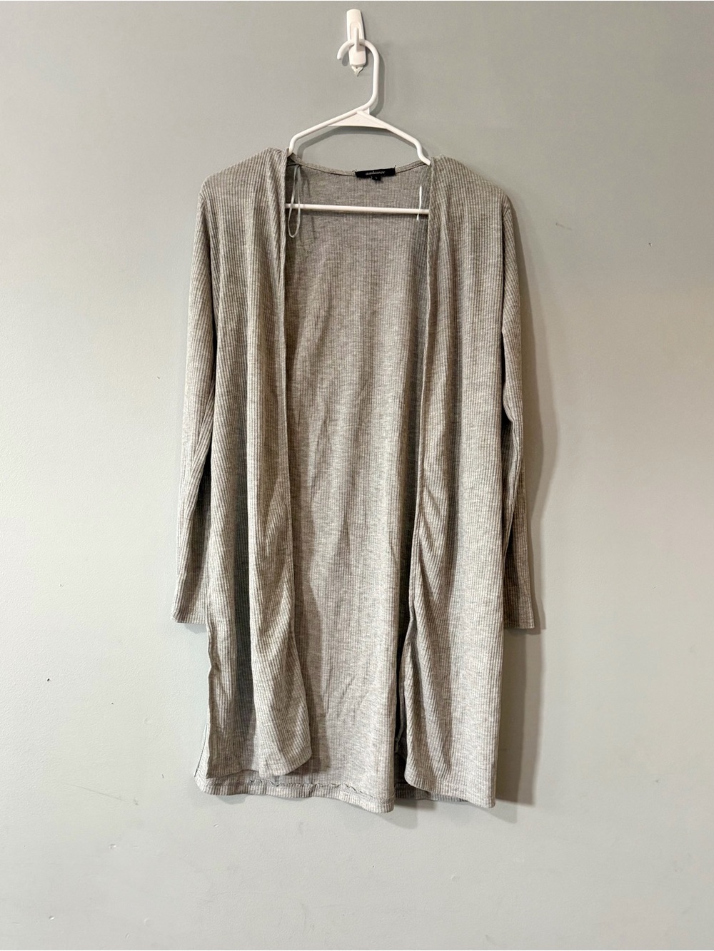 Ambiance Open-Front Ribbed Longline Cardigan - Light Gray